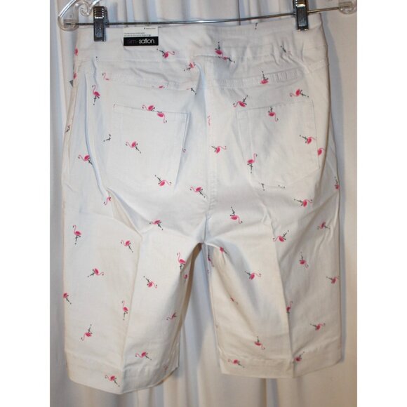 NEW SLIMSATION Golf Walking Shorts Size 4 White Flamingo Print Slimming Pull-On - Picture 3 of 4